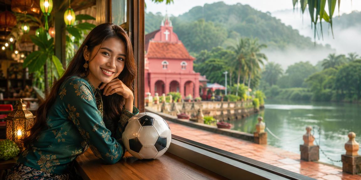 Banner promosi pertaruhan sukan sempena Hari Raya di Melaka dengan suasana meriah